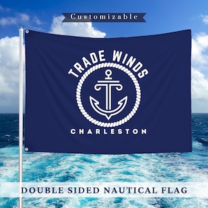 Customizable Boat Name Anchor Flag – Personalized Nautical Yacht Flag with Grommets, Double-Sided Marina Dock Decor & Outdoor Accessories