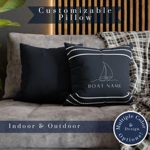 Personalized Boat Name Pillow | Custom Sailboat Pillowcase | Indoor & Outdoor Nautical Cushion | Coastal Luxury Decor | Unique Boat Gift