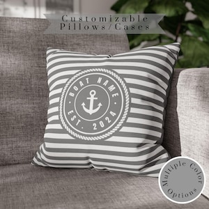 Personalized Boat Name Pillow | Custom Anchor Pillowcase | Indoor & Outdoor Nautical Cushion | Coastal Luxury Decor | Unique Boat Gift