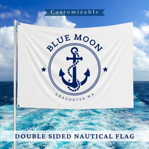 Customizable Boat Name Anchor & Banner Flag – Custom Nautical Sailing Flag with Grommets, Double-Sided Marina Dock Decor, Outdoor Accessory