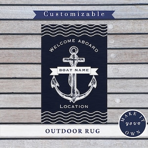Customizable Anchor Rug - Custom Boat Name Nautical Mat, Welcome Aboard Doormat, Gift for Boaters & Sailors, Outdoor Dockside Accessory