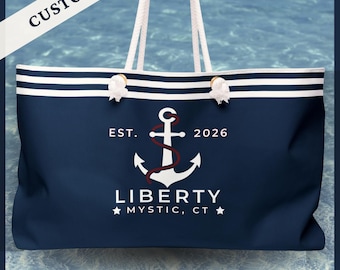 Gepersonaliseerde boottas | Aangepaste strandtas met bootnaam | Nautische weekender