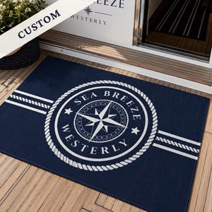 Personalized Doormat for Boat Name | Nautical Compass Welcome Dock Mat