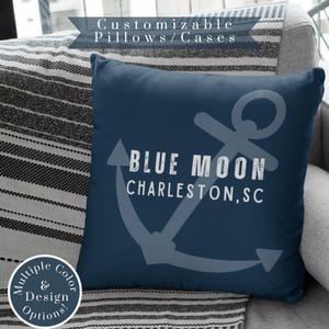 Personalized Boat Name Anchor Throw Pillow - Custom Nautical theme Pillowcase, Coastal or Lake House Home Decor Cushion, Unique Boating Gift
