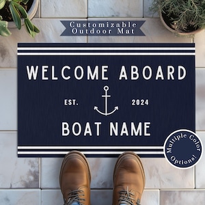 Custom Modern Outdoor Anchor Boat Mat - Personalized Nautical Welcome Aboard Door Mat, Unique Gift for Sailors & Boat Owners