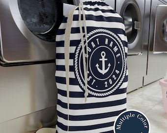Bolsa de lavandería personalizada con diseño de barco: regalo náutico marinero