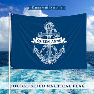 Customizable Boat Name Anchor & Banner Flag – Custom Nautical Yacht Flag with Grommets, Double-Sided Marina Dock Decor, Outdoor Accessories