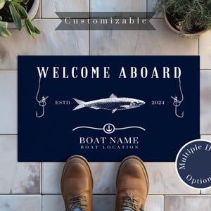 Personalized Fishing Boat Rug - Custom Nautical Fish Welcome Aboard Mat, Outdoor Boat Floor Mat, Gift for Fisherman & Boat Owners
