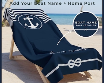 Personalisiertes Bootstuch, benutzerdefiniertes Bootsname-Strandtuch, Geschenk des Wasserkapitäns