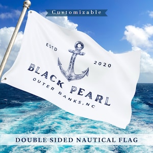 Customizable Boat Name Anchor & Banner Flag – Custom Nautical Yacht Flag with Grommets, Double-Sided Marina Dock Decor, Outdoor Accessories