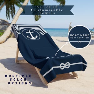 Personalized Anchor Boat Towels Set of 12 – Custom Luxury Nautical Beach Towels | Boat Accessories & Cruise Gift