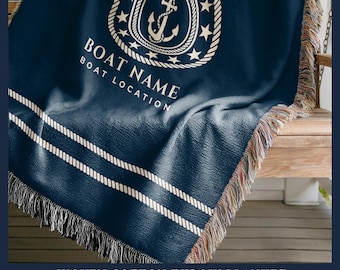 Personalized Boat Blanket, Custom Nautical Gift for Boat Owners, Woven Cotton Throw