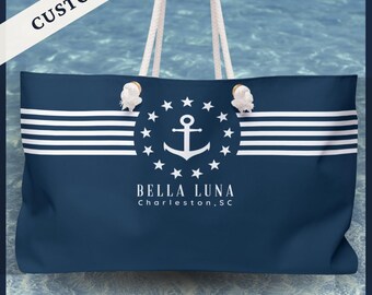 Sac fourre-tout personnalisé avec motif ancre nautique, sac de plage personnalisé, cadeau pour capitaine