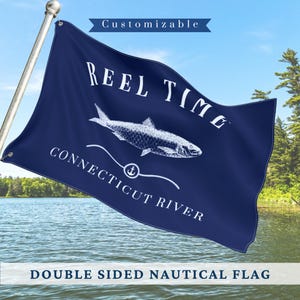 Customizable Fish Boat Flag – Personalized Double-Sided Nautical Flag for Yacht, Dock, or Marina, Custom Name + Location Outdoor Flag