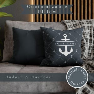 Personalized Boat Name Pillow | Custom Anchor Pillowcase | Indoor & Outdoor Nautical Cushion | Coastal Luxury Decor | Unique Boat Gift