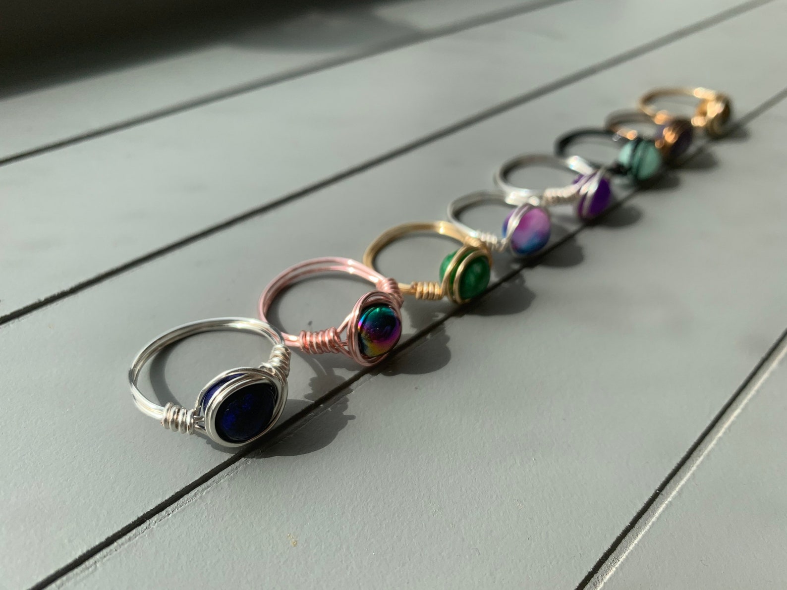 Handmade Crystal/Gemstone beaded wire wrapped rings Etsy