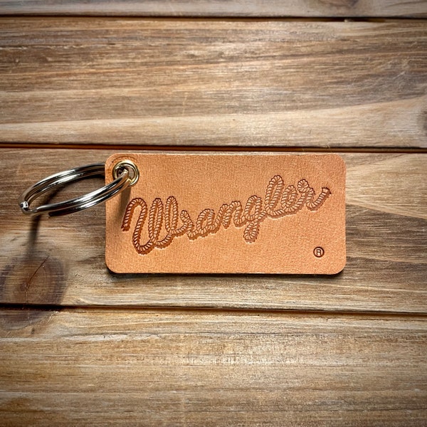 Custom Handmade Real Veg Tan Leather  Keychain Western Rodeo Cowboy Wrangler Denim Jeans