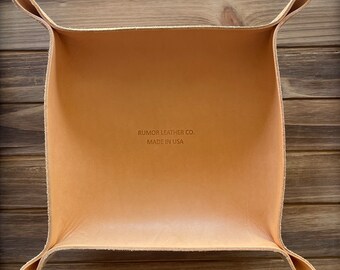 The “Porter” Custom Handmade Veg Tan Leather Western Valet Tray Organizer Key Holder Caddy