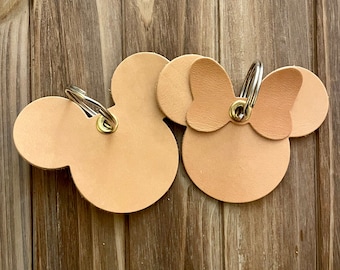 Handmade Disney Inspired Mickey And Minnie Mouse Leather Keychain