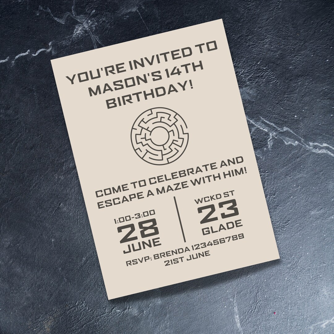PRINTABLE Maze Runner Birthday Invitation Etsy