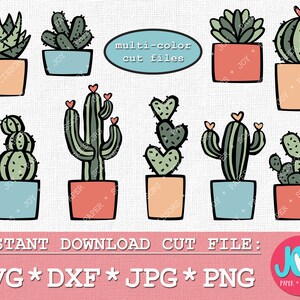 Paquete svg de cactus, paquete de suculentas svg - Cactus svg, Suculentas svg, cactus svg, imágenes prediseñadas de cactus, imágenes prediseñadas suculentas, planta svg jpg png dxf
