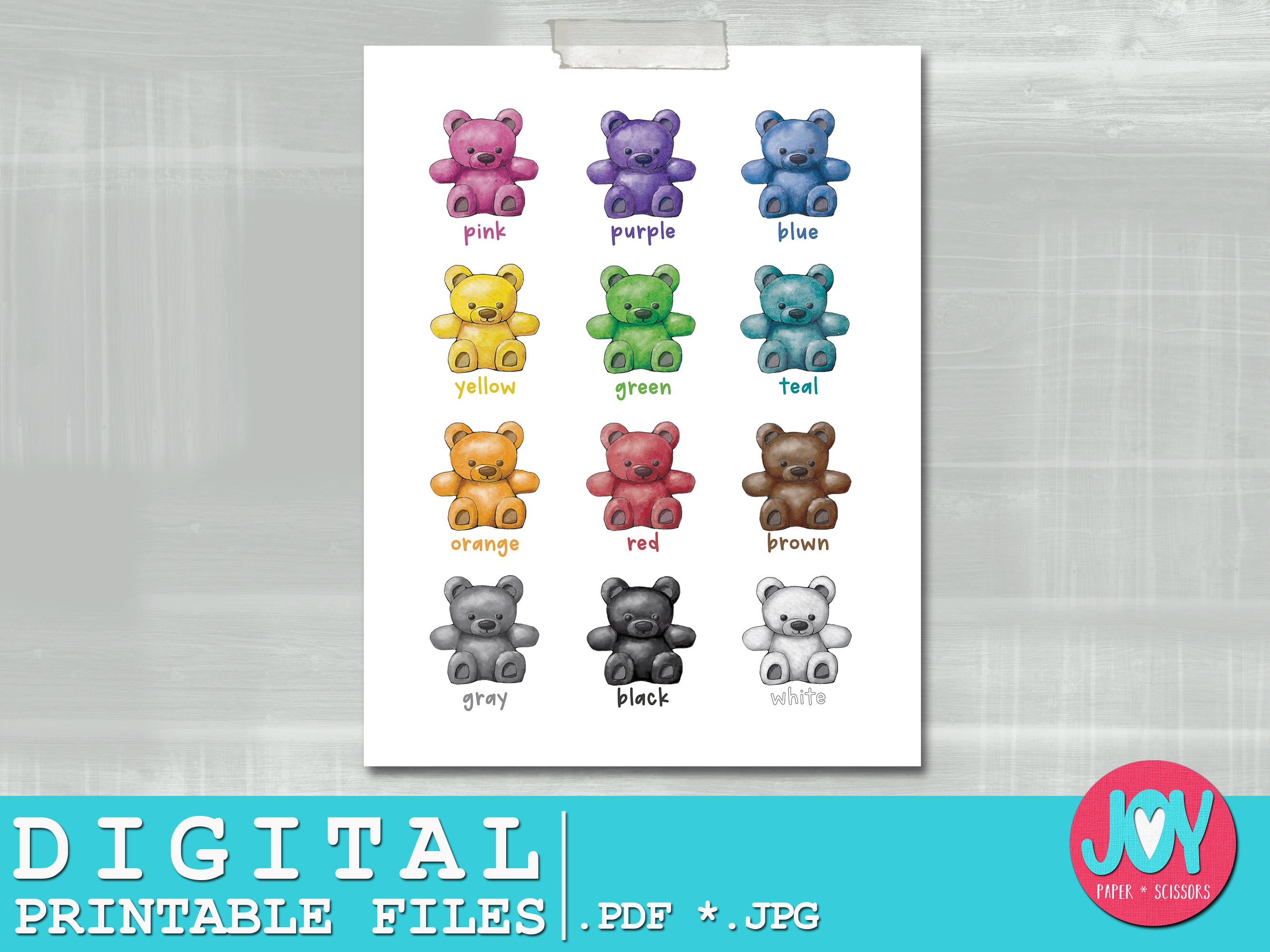 Bears Color Chart Poster: Educational Kids Wall Art (digital Download ...