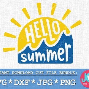 Hello Summer SVG-sun cut file, summer quote svg, sunshine svg, summer sublimation, wave ocean, png dxf jpg, cute hello summer sublimation