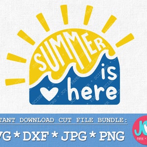 Sun SVG- summer is here cut file, summer quote svg, sunshine svg, summer sublimation, wave ocean png dxf jpg sunset svg cute sun sublimation