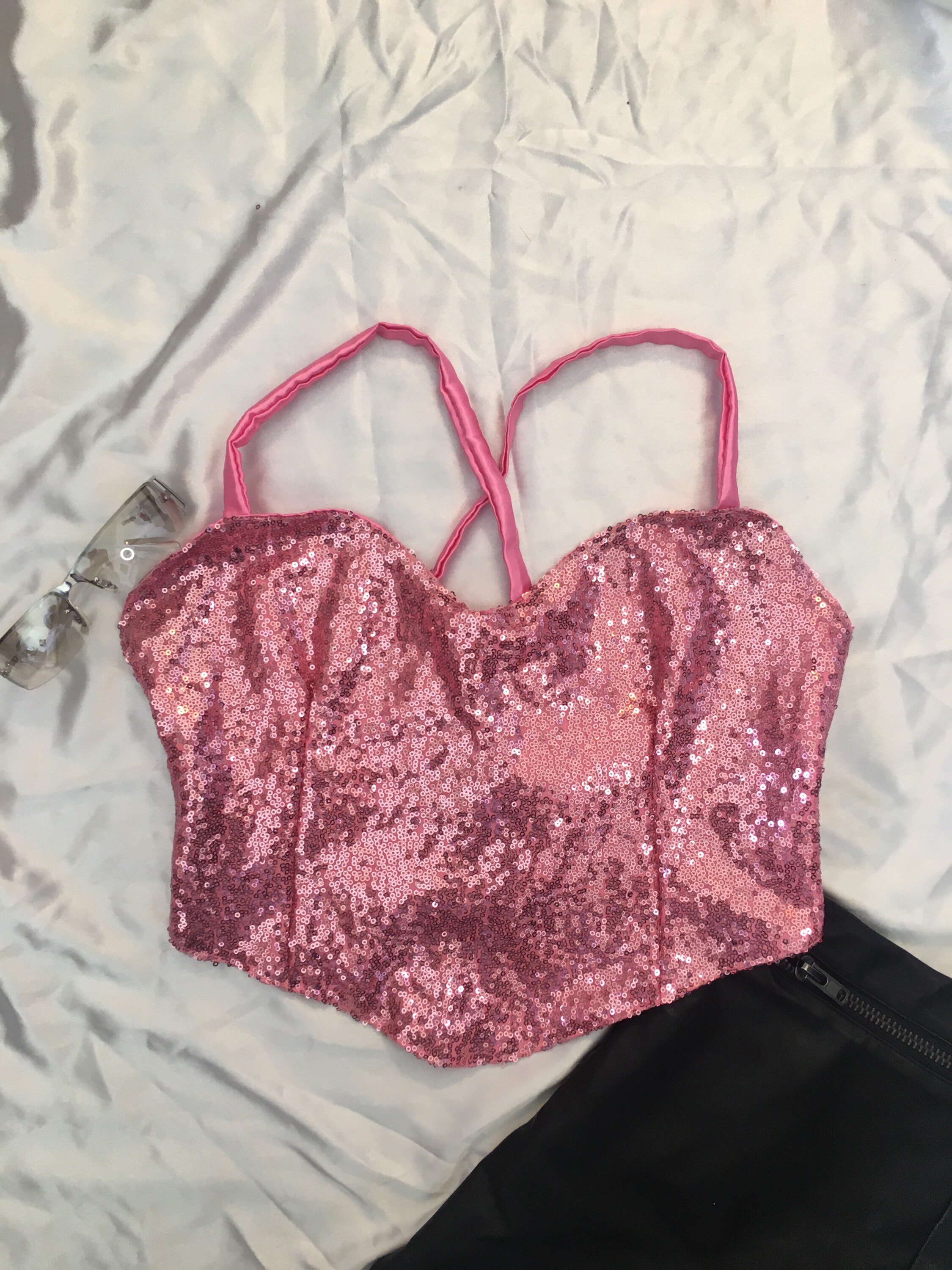 Pink Glitter Heart Shaped Top, Corset Style, Valentine’s Day Shirt
