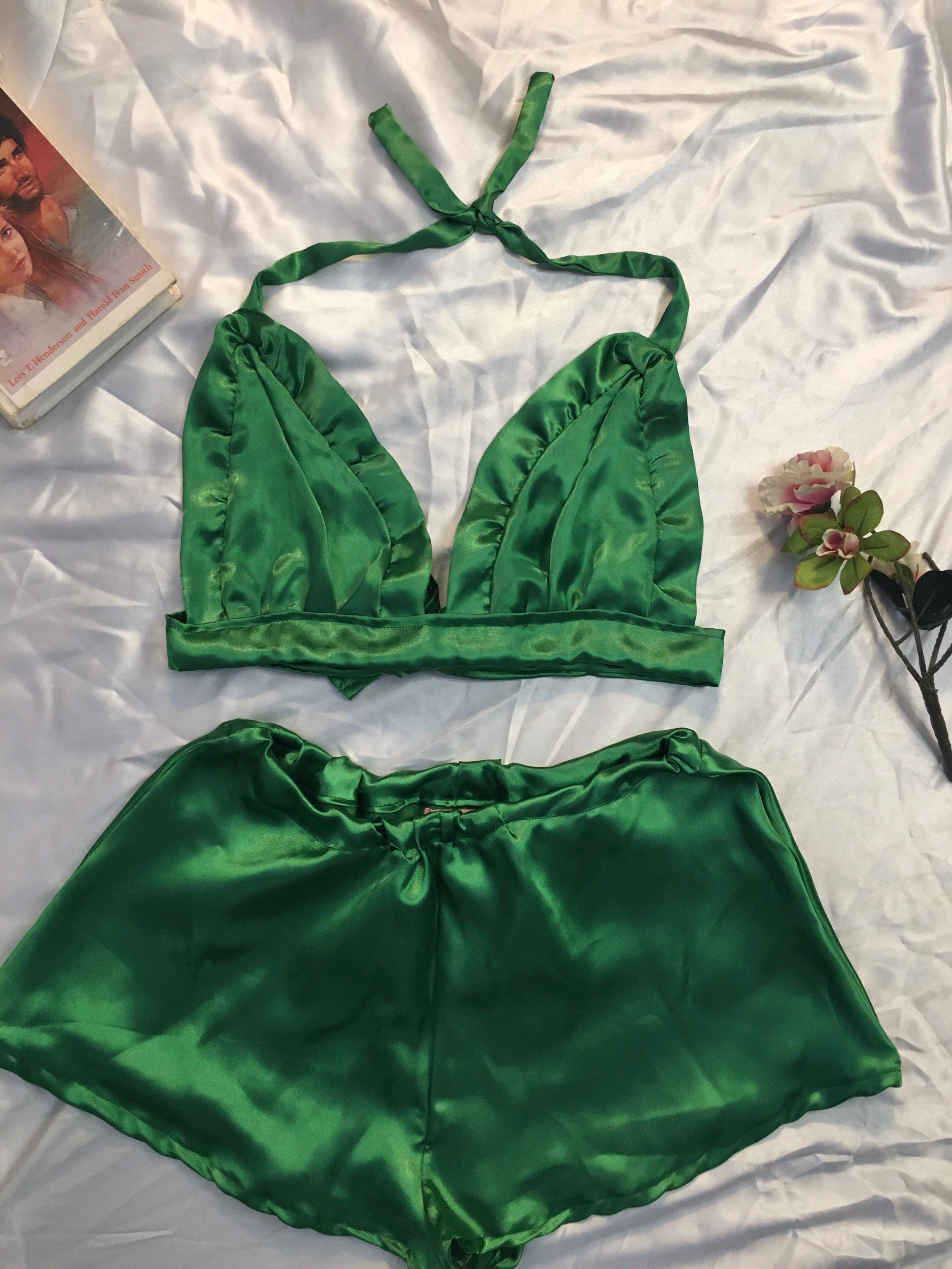 Buy Green Silky-satin Lounge Wear Set, Bra & Shorts Pajama Set Online in  India 