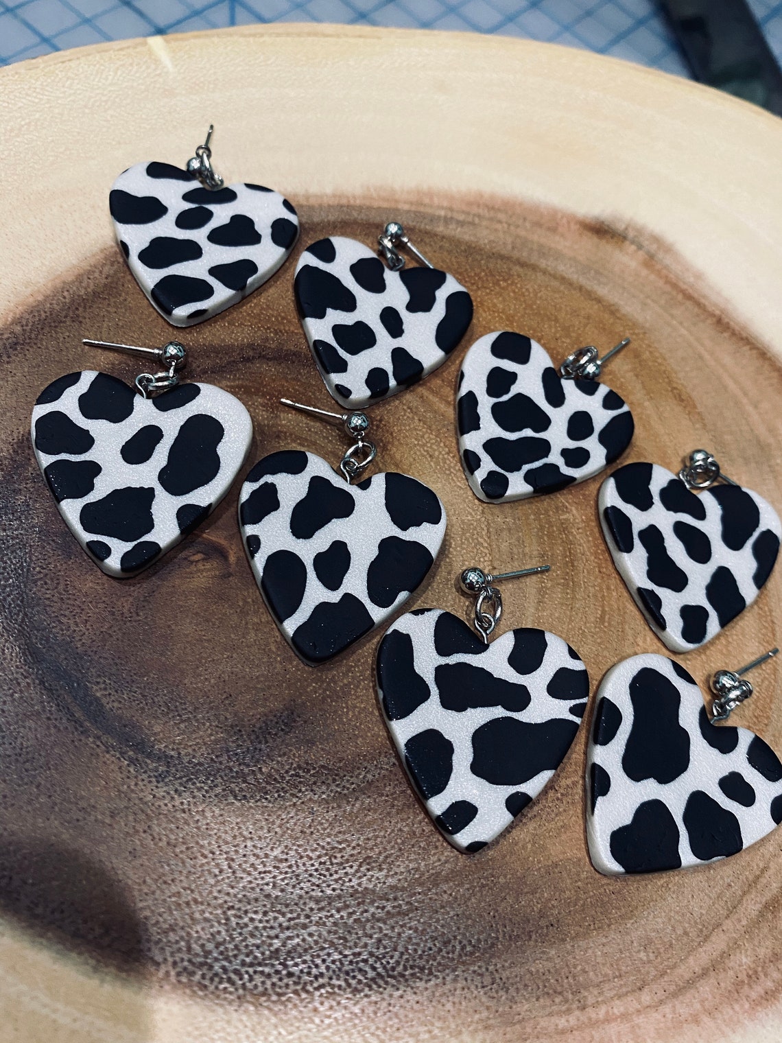 Cow Print Earrings // POLYMER CLAY EARRINGS Etsy