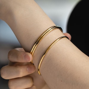 Waterproof 14k Gold Plated Bangle: Dainty Stacking Bracelet, Minimalist Jewelry