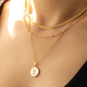 Gold Layered Initial Necklace Set, Custom Letter Pendant, Dainty Bead Chain, Heringbone Necklace, Birthday Jewelry Gift Her, Summer Necklace