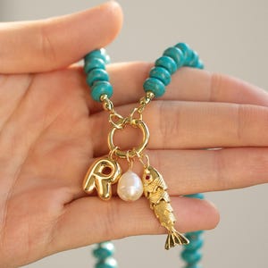 Fish Pendant Beaded Necklace with Pearl – Trendy Charm Necklace, Changeable Gold Charms, Personalized Jewelry, Unique Gift for Her Birthday