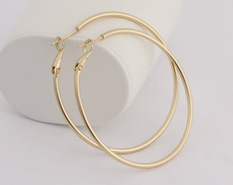 Big Gold Earrings Large Hoops - 14k Gold Plated Big Gold Hoops 20mm, 30mm, 40mm, 50mm, 60mm, 70mm - Endless Hoop Earring - Oversize Earrings