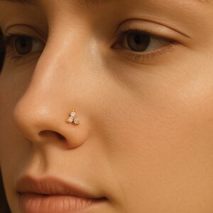Gold CZ Nose Stud - Trio Crystal Nose Piercing Jewelry, Stud Nose Ring, Dainty Nose Pin, Minimalist Nose Jewelry for Women, Girl, Men