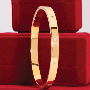 Never Fades - Water Resistant 14k Gold Plated Bangle Bracelet 3 Stacking Set for Women, Birthday Gift for Her Dainty, Layering Love Bracelet