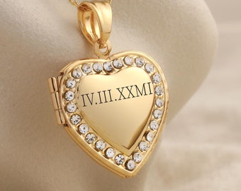 Heart Locket Necklace Engraved Names, Initials, Dates Anniversary Gift