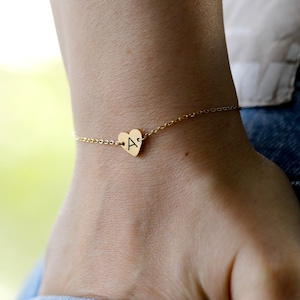 Personalized Heart Initial Bracelet: 14k Gold Plated, Engraved Charm