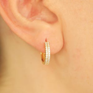 Small Gold Hinged Huggie Hoop Earrings Sterling Silver Cz Hoops, Gold Pave Hoop Earrings for Women & Men, Everyday Earrings, Gift for Her