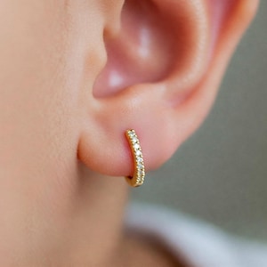 Gold Huggie Hoop Earrings for Baby Girls Kids – Small CZ Pave Hoops, Diamond Baby Earrings, Earrings for Little Girls & Teen, Cartilage Hoop