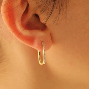 Gold Pave Huggie Hoop Earrings Sterling Silver & Gold Dainty Cz Earrings Hypoallergenic Minimalist Jewelry Gift for Her, Geometric Earring