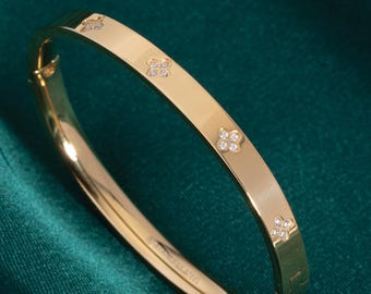 Bangle Bracelet Waterproof - Never Fades, Gold Hinged Bangle, Flower Bracelet, Jewelry Birthday Gifts for Women