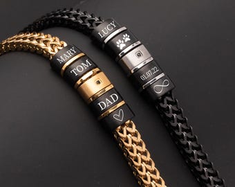 Custom Name Bracelet for Men – Personalized Gold Black Bracelet, Engraved Gift for Dad, Husband, Boyfriend Present