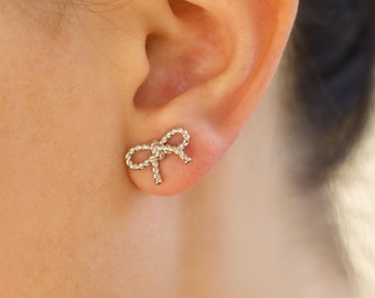 Bow Earrings • Gold Studs Sterling Silver • Minimalist Jewelry Gift for Her Gold Wedding Earrings • Friendship Jewelry • Mom • Best Friend