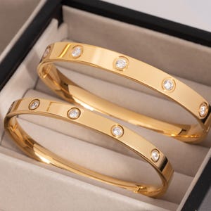 Bangle Bracelet - Never Fades - Water Resistant Minimalist Bracelet, Dainty Gold Bracelet, Gift for Her, Stacking Bracelet, Gold Bangle Cz