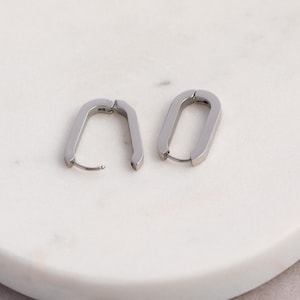 Geometric Earrings Silver & Black Hoop Earrings Stainless Steel Huggie Rectangular Hoops for Men and Women - Waterproof Earrings