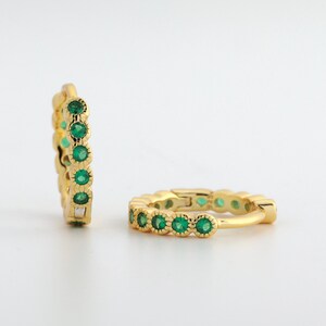 Emerald Earrings Huggie Hoop Earrings Small - Sterling Silver Green Hoops Dainty Hoops, Green Hoop Earrings, Gift for Her