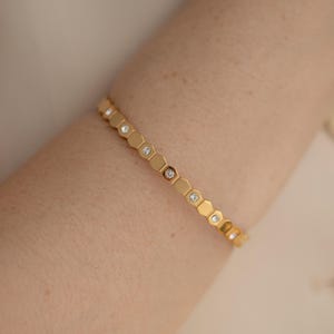 Bangle Bracelet Dainty Waterproof - 14kGold Plated Layering Bracelet - Stackable Cubic Zirconia CZ