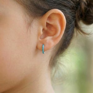 Turquoise Earrings Sterling Silver & Gold Huggie Hoops for Teen Hypoallergenic, Small Hoop Earring Girls, Everyday Jewelry Gift for Her